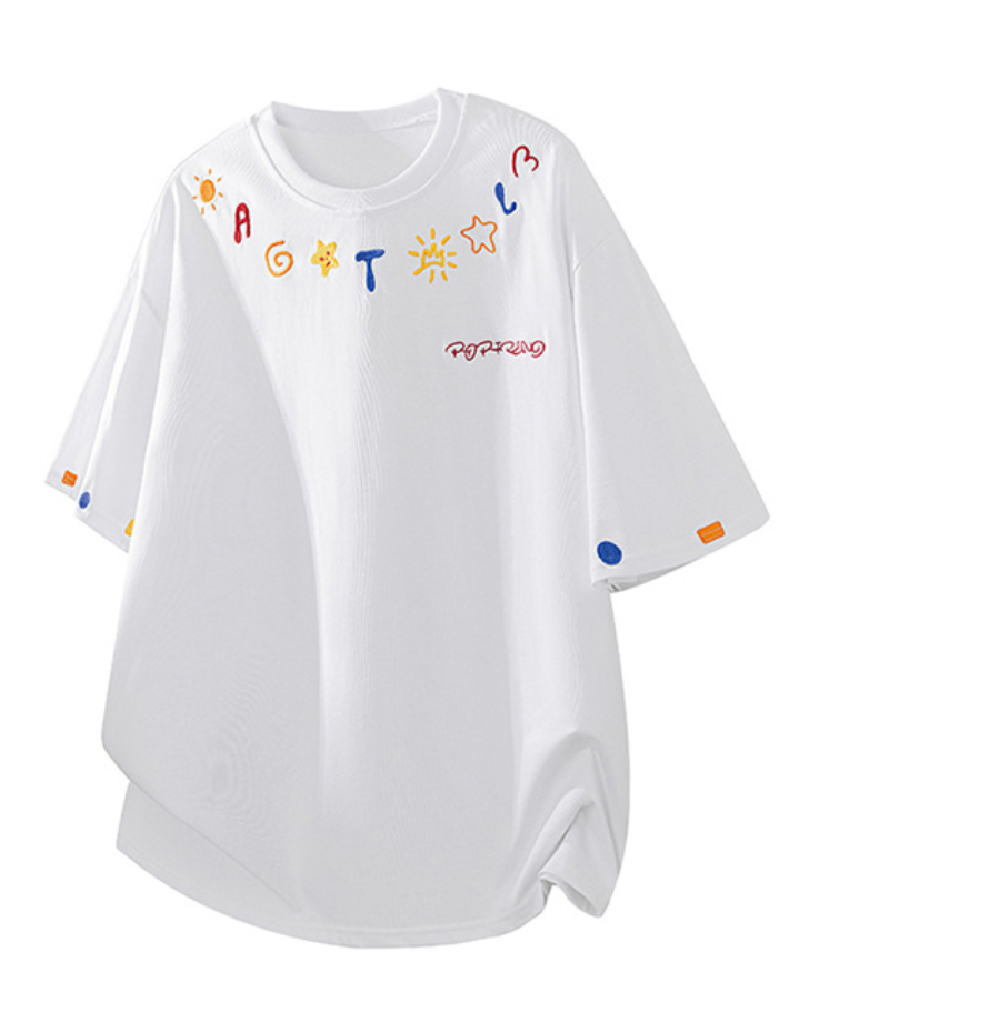 Fashion printed solid color T-shirt
