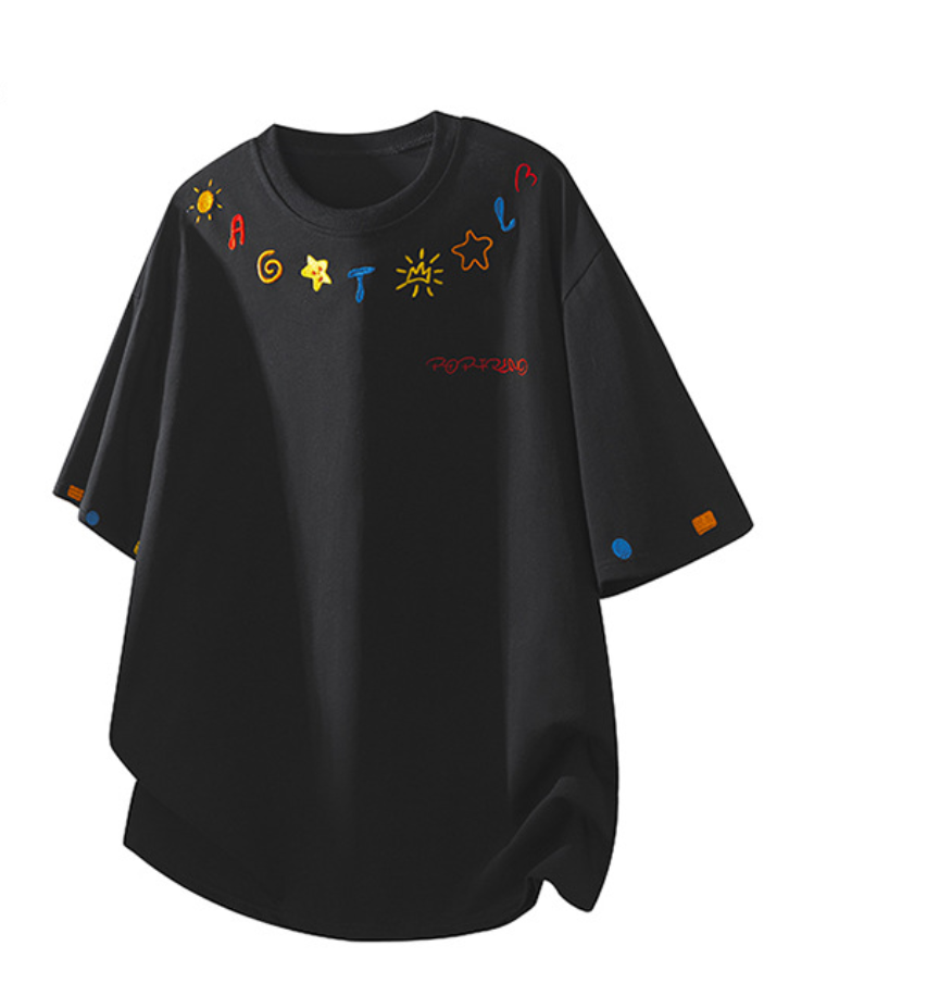 Fashion printed solid color T-shirt