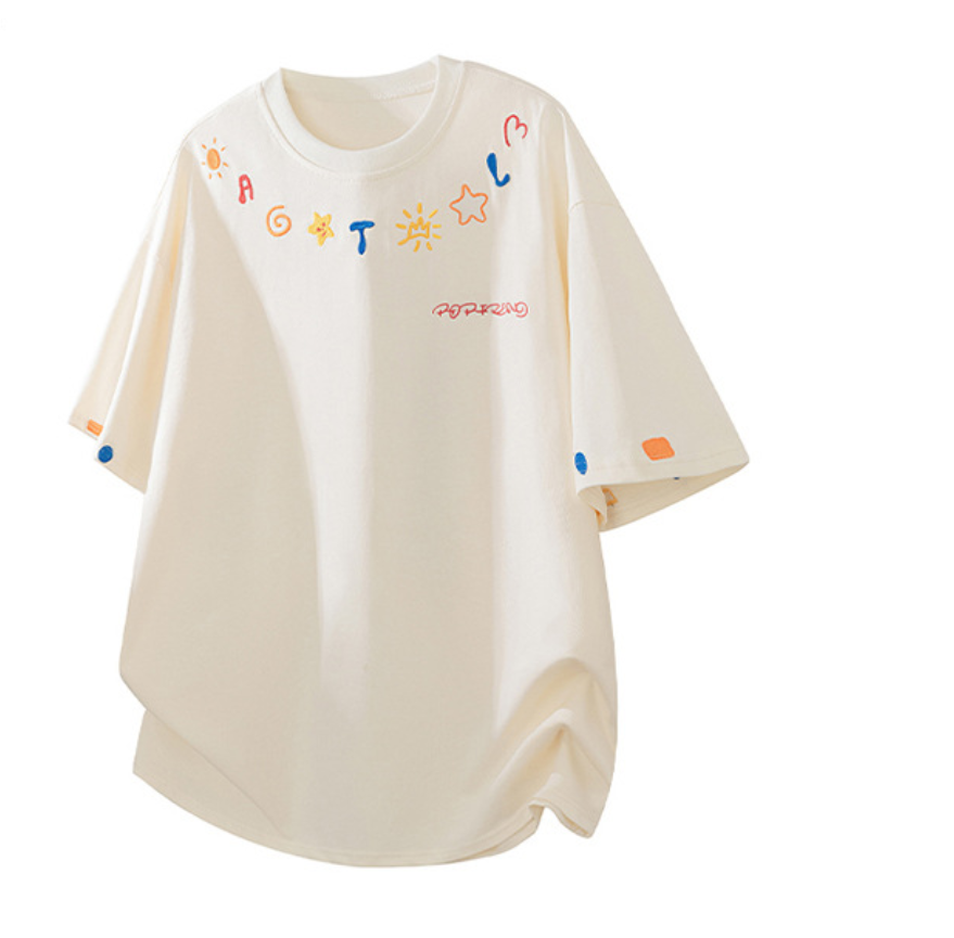 Fashion printed solid color T-shirt
